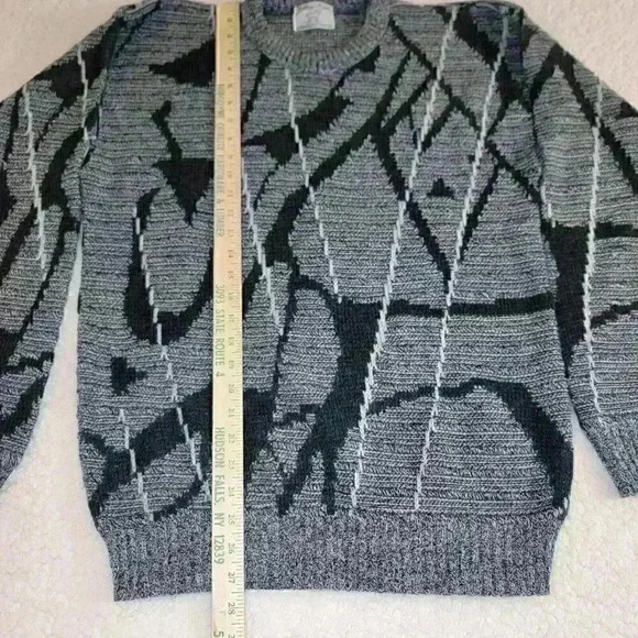 80s Vintage Womens L Geometric Crew Neck Sweater College Point Abstract Retro - Picture 7 of 14